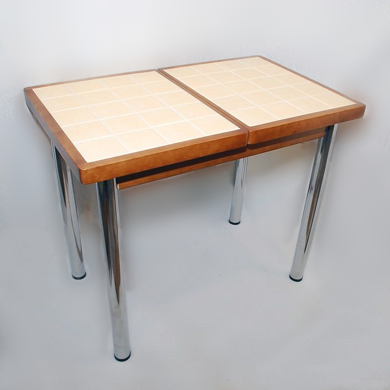 Стол с плиткой для маленькой кухни Домино-87 Л (вишня/ноги хром)
