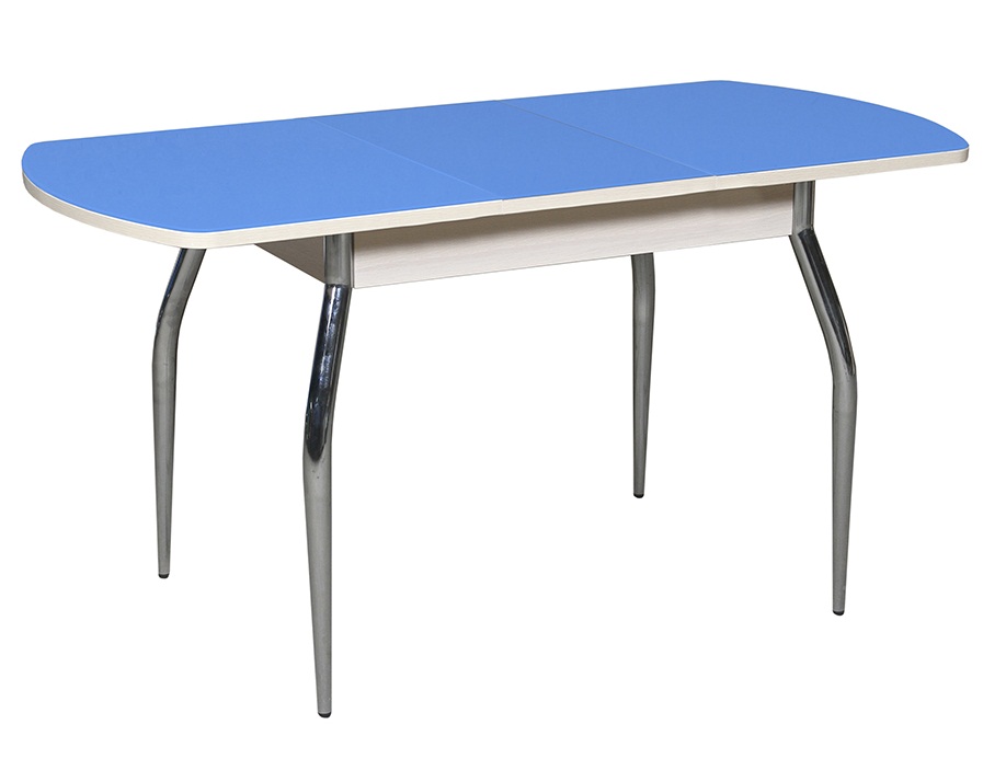Стеклянный стол для кухни Грация 110 (белёный дуб/стекло голубое)