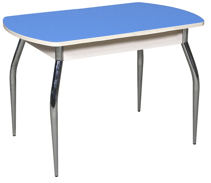 Стеклянный стол для кухни Грация 110 (белёный дуб/стекло голубое)